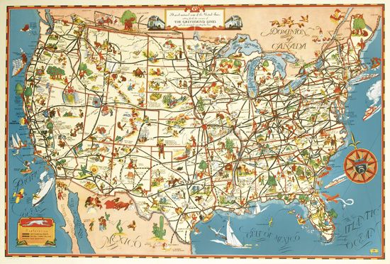 A Good – Natured Map Of The United States / Greyhound Lines
