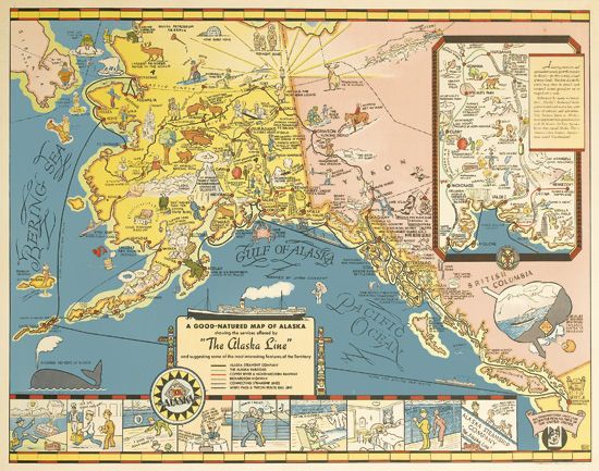 Bering Sea, Gulf Of Alaska, Pacific, Ocean, S Rizish Columbu, A Good – Natured Map Of Alaska, The Alaska Line.