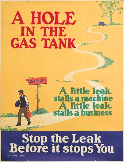 A Hole In The Gas Tank 20 Miles A Little Leak Stalls A Machine A Little Leak Stalls A Business Stop The Leak Before It Stops You