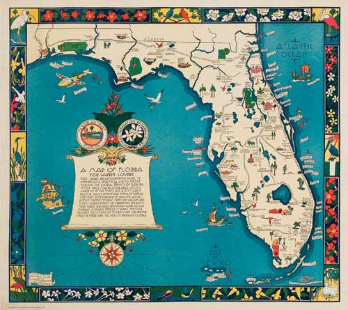 A Map Of Florida, For Garden Lovers, Atlantic, Occan