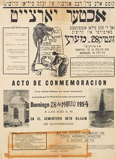 Acto De Conmemoracion, Domingo 28 De marzo 1954, A las 9.30 AM, En El Cementerio Beth Hajaim, De Guanabacoa, Es un deber sagrado de todo hebreo asistir a dicho acto