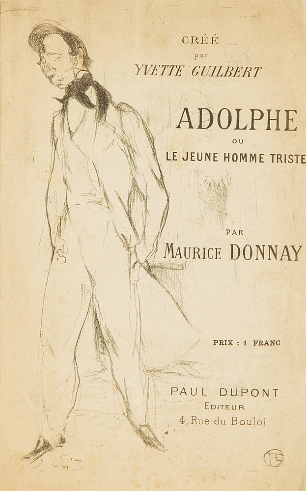 Cree, par, yvette guilbert,  Adolphe, Ou, Le Jeune Homme Triste, par, maurice donnay, prix: 1 franc, paul dupont, editeur, 4, rue du bouloi