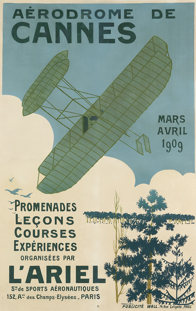 Aerodrome De, Cannes, Mars, Avril, 1909, Promenades, Lecons, Courses, Experiences, Organisees Par, Lariel, Ste De Sports Aeronautiques, 152, A-Des Champs Elysees-Paris, Publicite Wall