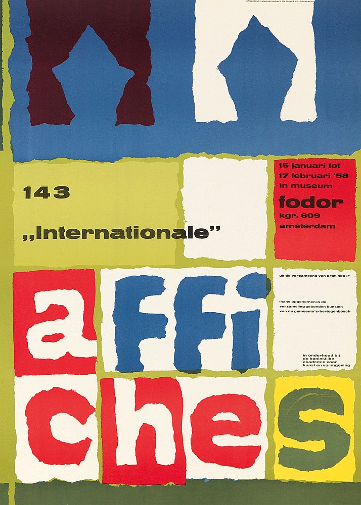 143, ” Internationale”, 15 Januari tot, 17 februari ’58, in museum, fodor, kgr. 609, amsterdam, affi, ches, uit de verzameling van braatiinga , thans opgenomen in de, verznmeling gebonden kunsten, van de gemeente s. hertogenbosh, in onderhoud by, de koninklijko, akademie voor, hunst on vormgeving