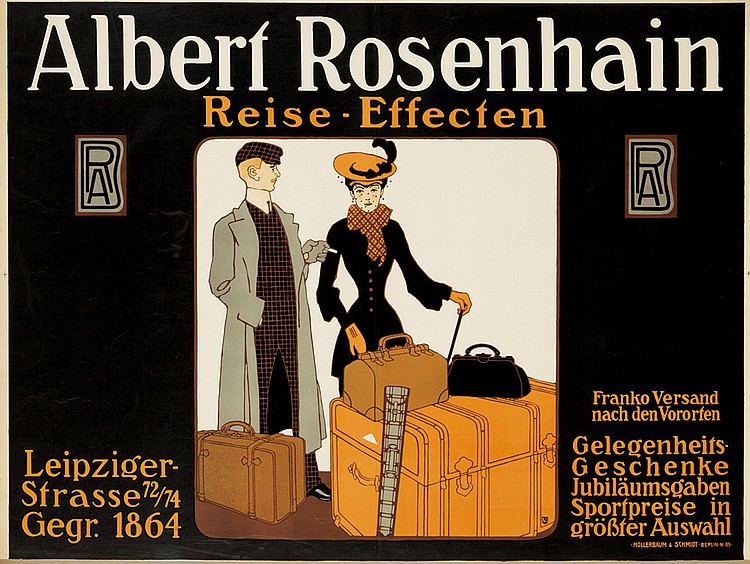 Albert Rosenhain, Reise Effecten, RA, Leipziger, Strasse 72/74, Gegr. 1894, Franko Versnad, nach den Vororfen, Gelegeheits, Geschenke, Jubilaumsgaben, Sportpreise in grobter Auswahl
