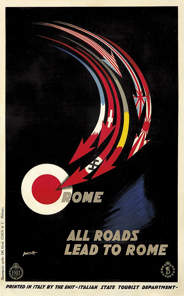 Rom, All Roads, Lead To Rome, Printed In Italy By The enit   Italian State Tourist Department ,  Enit , Stampato Nelle Off. Graf. Coen & C  Millano.
