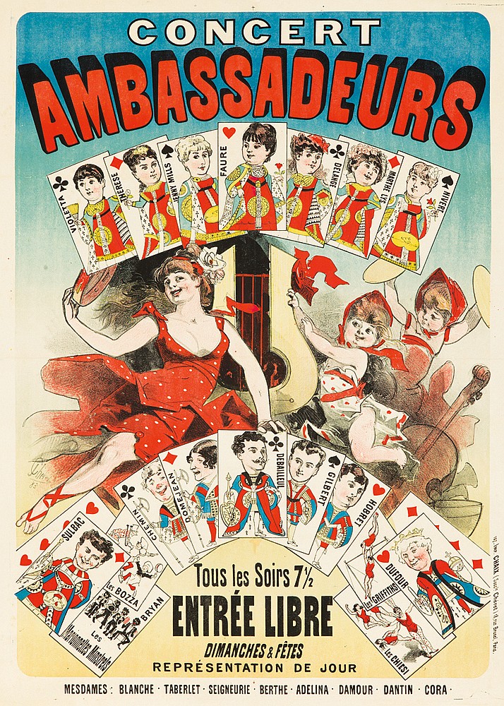 Concert, Ambassadeurs, Violetta, Therese, Jenny Mills, Faure, Delange, Maryhe lys, Hivert, Sulbac,Les Bozza, Bryan, Chemin, Domejean,Debailleul, Gilbert, Hobret,Dufour, Les Griffiths, les chiesl, Tous les Soirs 7 1/2, Entrée Libre, Dimanches & Fetes, Representation de Jour, Mesdames: Blanche.Tablerlet.Seignurie.Berthe.Adelina.Damour.Dantin.Cora.