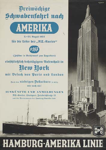 Drciwodjige, Sdjiunbenfahct Nadj, Amerika, 2-21, August 1931, –, Cinidjlichlidj Icdjoiagigem — in, New York, –, Hamburg-Amerika Linie`