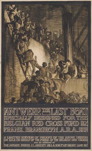 Antwerp the last boat, Speciallydesigned for the belgian red cross fund by frank brangwan A.R.A