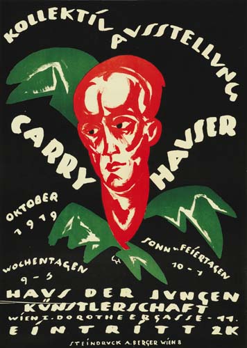Kollektiv Ausstellung carry hauser oktober 1979 Jonn feieqtasen 10-1 , Havs der ivngen, Kunstlerschaft, wien I Doqotheergasse 11. Eintriti 2k steindrvck a. Btrger wien