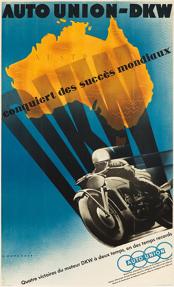 Auto Union-DKW, A u s t r a l I a, Conquiert des succes mondiaux, Y.M u n d o r f t, Quatre Victoires du moteur DKW a deux temps en des temps records, Auto Union