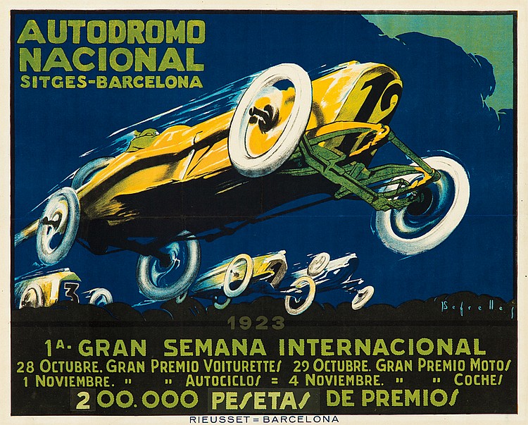 Autodromo, Nacional, Sitges-Barcelona, 3, 1a. Gran Semana Internacional, 1923, 28 Octubre Gran Premio Voiturette/= 29 Octubre. Gran Premid Moto/, 1 Noviembre. ”   ” Autociclo/ = 4 Noviembre. ”  ” Coche/, 200.000 Francos De Premios, Rieusset = Barcelona