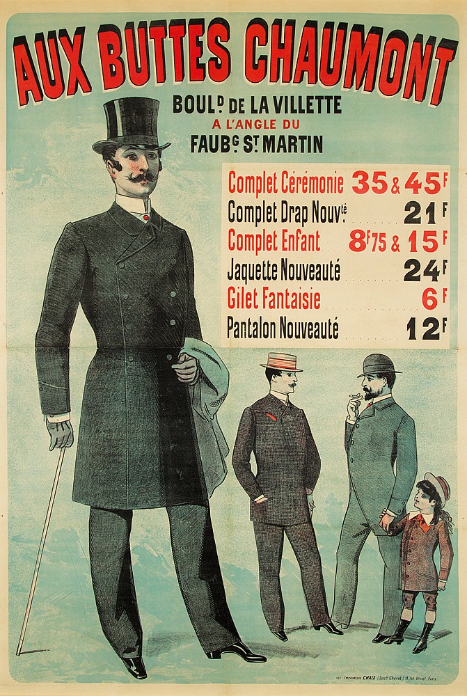 Aux Buttes Chaumont, Boul D De La Villette, A L’Angle Du, Faub G S T Martin, Complet Ceremonie 35 & 45F, Complet Drap Nouv. Te @1 F, Complet Enfant 8F & 15 F, Jaquette Nouveaute 24F, Gilet Fantaisie 6F, Pantalon Nouveaute 12F