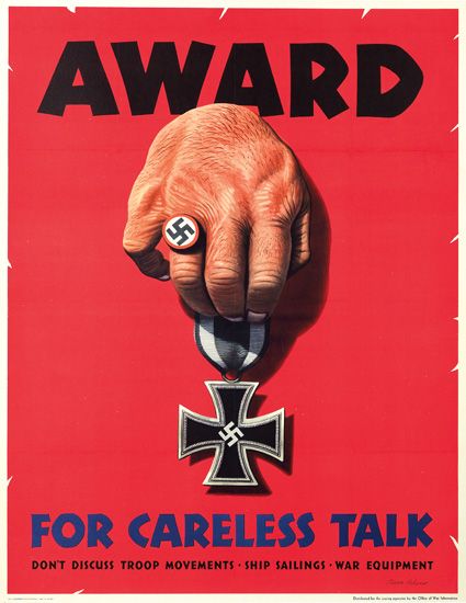 Award, For Careless Talk, Dont Discuss Troop Movements Ship Sailings War Equipment