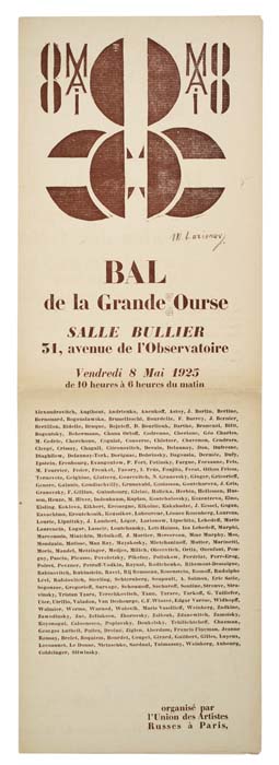 8Mai, Bal De La Grande Ourse, 31 avenue de robservatoire, vendredi 8 Mai 1925 de 10 heures a G heures du taiatin. Organist par I’Union des Artistes, Russes A Paris.