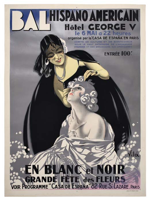 Bal Hispano Americain, Hotel Ceorce V, le 6 Mai a 22 heures, organise par la casa de espana en paris, entree 100., vila., En Blanc et Noir, Grande Fete des Fleurs, voir programme csa de espana 82 rue s lazare paris