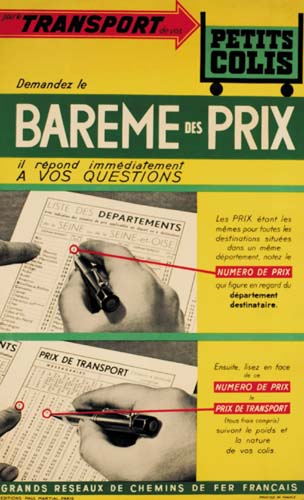 Transport, Petits colis, Demandez le Bareme des prix, Il repond immediatement a vos questions, Grands reseaux de chemins de fer francals