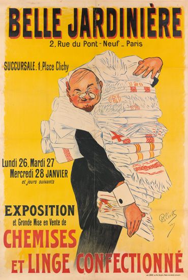 Belle Jardiniere, 2,rue du pont neuf paris, succursale 1. place clichy, lundi 26. mardi 27, mercredi 28. janvier, et jours survants, exposition et grande mise en vente de, chemises et linge confectionne.