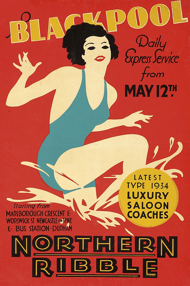 Blackpool, Daily, Express Service, From, May 12Th, Latest, Type 1934, Luxury, Saloon, Coaches, Starting From, Mariborough Crescent E, Worswick St Newcastle Tine, E  Bus Station Durham, Northern, Ribble