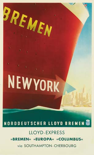 Bremen, New York, Norddeutscher Lloyd Bremen, Lloyd Express, Bremen Europa Columbus, Via Southampton Cherbourg