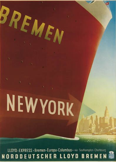 Bremen, Newyork, Lloyd-Express. Bremen.Europa. Via Southamplon. Cherbourg, Norddeutscher Llyod Bremen,