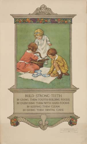 Build strong teeth, By giving them tooth building foods, By exercising them with hard foods by keeping them clean by giving them dental care