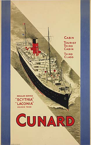 Cabin, Tourist, Third, Cabin,  Third, Class, Regular Service, Scythia”, “Laconia” 20,000 Tons, Cunard