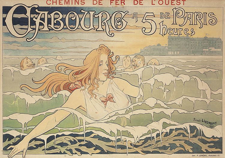 Chemins De Fer De L’Ouest, Oabourc A 5 De Paris, Heures, Privat Livemont, 1896, Imp. P. Lemenil. Asnipes (s)