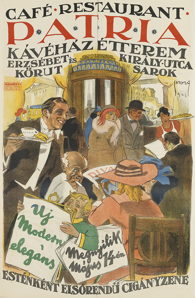 Cafe Restaurant, Patria, Kavehaz Etterem, Erzsebet es Kiraly-Uca, Korut Sarok, Uj Modern, Elegans, Megmjlik, Majus 14 en, Estenkent Eisorendu Ciganyzene