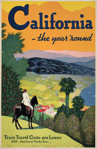 California – The Year ‘Round, Train Travel Costs Are Lower, 1934 National Parks Year