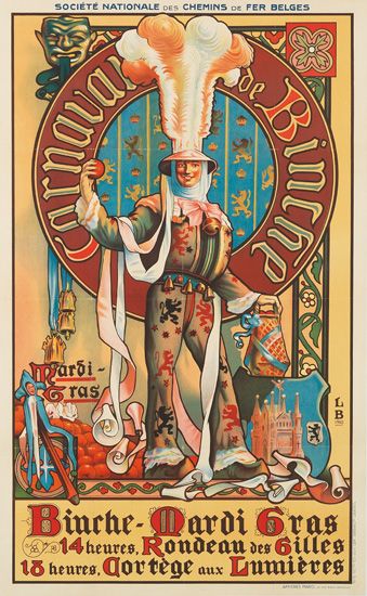 Societe Nationale des Chemins de Fer Belges, Carnaval De Binche, Binche ardi 6ras 14 heures Rondeau des 6illes, 13 heures, Aor tege aux Lumieres