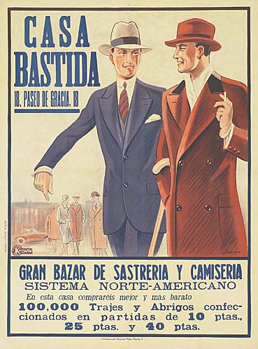 Casa, Bastida, 18. Pased De Gragia. 18, Gran Bazar De Sastreria Y Camiseria, Sistema Norte-Americano, En Esta Casa Comprareis Meior Y Mas Barato, 100,000 Trajes Y Abrigos Confec-, Cionados En Partidas de 10 Ptas., 25 Ptas. Y 40 Ptas.