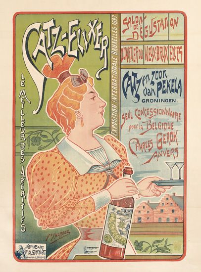 Catz-Elixer, Le Meilleur Des A Peritifs, Exposition Internationale Bruxelles 1897, Saldn De Degustation Catzen Zoor Van Pekela Groningen, Seul Concessiionnaire Pour La Belgique Charles Gerok anverg