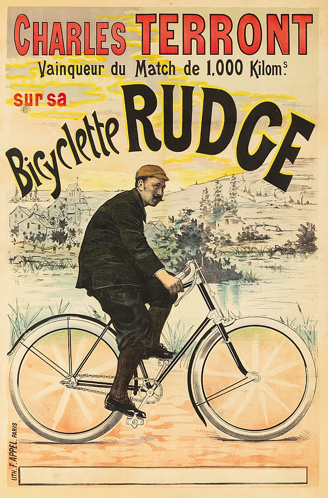 Charles Terront, Vainqueur du Match de 1,000 Kiloms., Sursa, Bicyclette Rudge, LITH.F.Appel.Paris.
