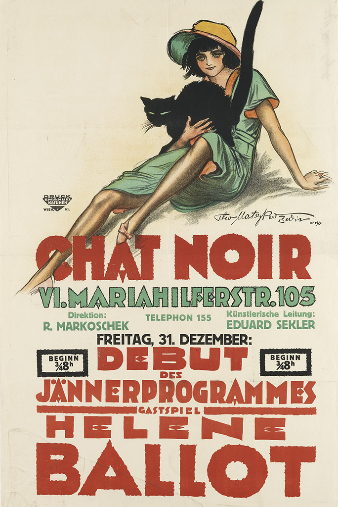 Chat Noir, VI Mariahilferstr. 105, Direktion: R. Markoschek Telephon 155 Kunstlerische Leitung: Eduard Sekler, Freitag, 31 Dezember:, Beginn Debut Beginn Jannerprogrammes, Helene, BALIOT