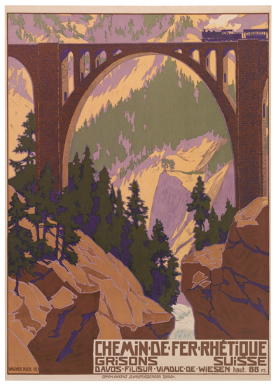 Chemin De Fer Rhetique, Grisons Suisse, davos filisur viaduc de wiesen haut 88m