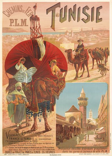 Chemins Oe Fer P.L.M, Tunisie, Voyages Ctrculaires, France Tunisie, Prix Reduits, Duree Du Trajet De Paris A Tunis 55 Heures, Prospectus Delatus De