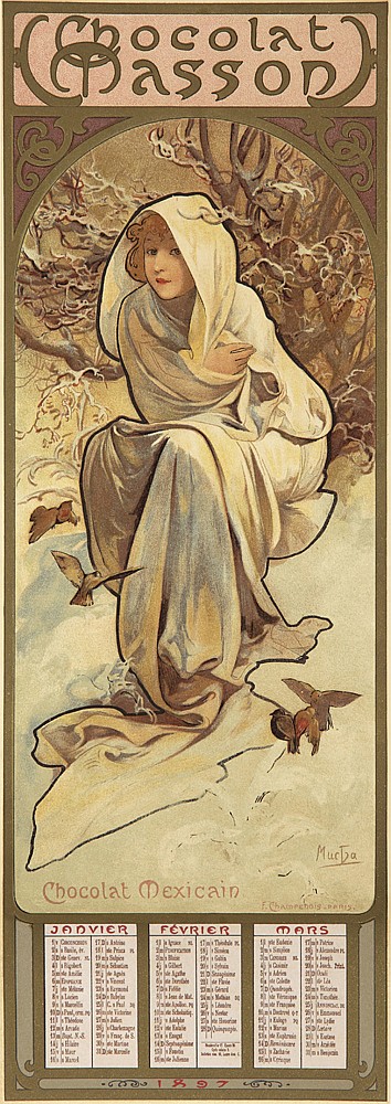 Chocolat, Dasson, Chocolat Mexicain, Mucha, Janvier, Fevrier Mars, 1897