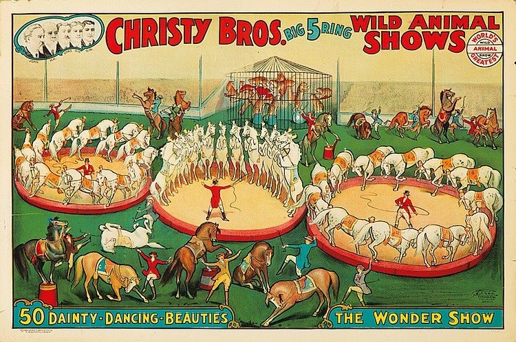 Christy, Big 5 Ring Bros., Wild Animal, Shows, 50 Dainty Dancing Beauties, The Wonder Snow
