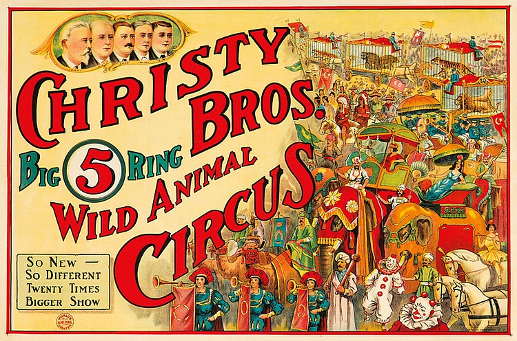 Christy, Big 5 Ring Bros., Wild Animal Circus, So New, So Diferent, Twenty Time, Bagger Snow