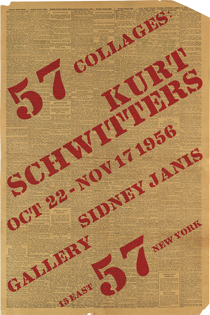 57 Collages, Kurt, Schwitters, Oct 22- Nov 17 1956 Sidney Janis, Gallery, 15 East 57 New York,
