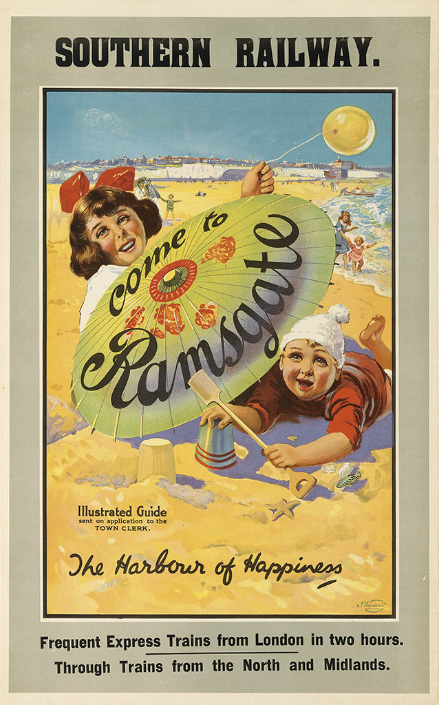 Southern Railway, Come to Ramsgate, IIIustrated Guide, sent on application to the, Town Clerk, The Harbour of Happiness, Frequent Express Trains From London in two hours., Through Trains From The North and Midlands.