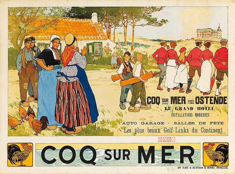 Coq Sur Mer Pres Ostende, Le Grand Hotel, Installations Modernes, Auto Garage   Salles de Fete, Les Plus Beaux Golf   Links Du Continent, Coq Sur Mer, Aff. Art O. De Rycker & Mendel. Bruxelles.