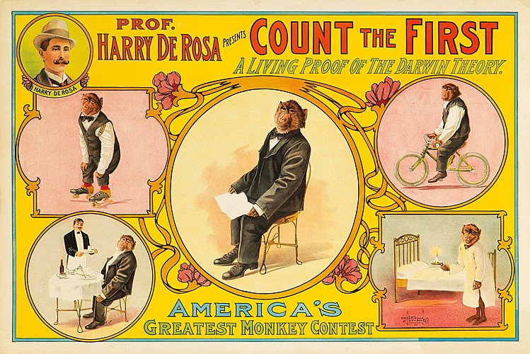 Prof., Harry De Rosa, Presents, Count the First, A Living Proof Of The Darwin Theory., Harry De Rosa, America’s, Greatest Monkey Contest