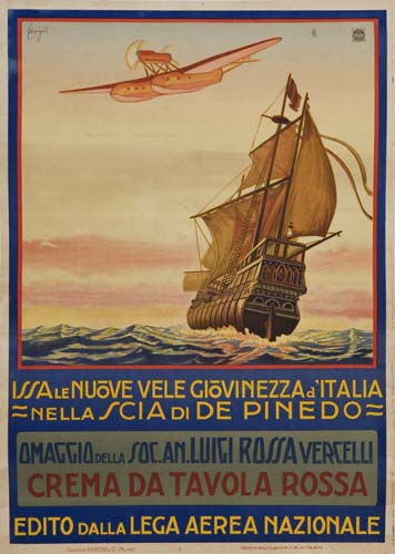 Issa Le Nuove Vele Glovinezza D Italia Nellascia Di De Pinedo, Omaggio Della Soc. An Luigi Rossa Vercelli, Crema Da Tavola Rossa, Edito Dalla Lega Aerea Nazionale