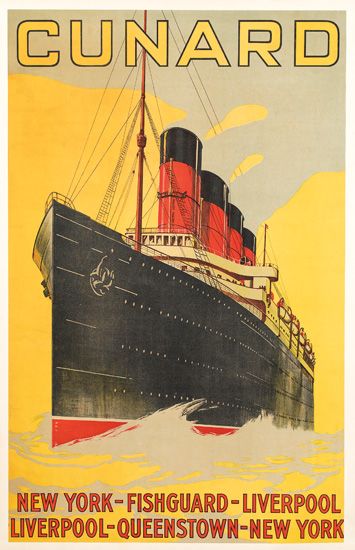 Cunard, New york-Fishguard-Liverpool Liverpool-Queenstown-New york