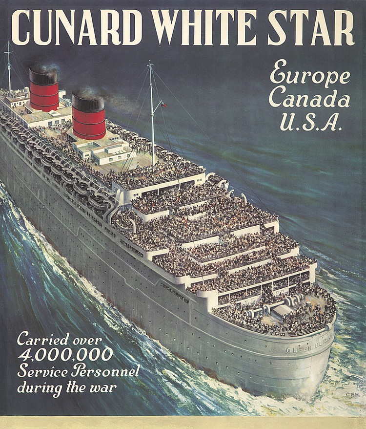 Cunard White Star, Europe, Canada, U.S.A., Carried Over, 4,000,000, Service Personnel, During The War