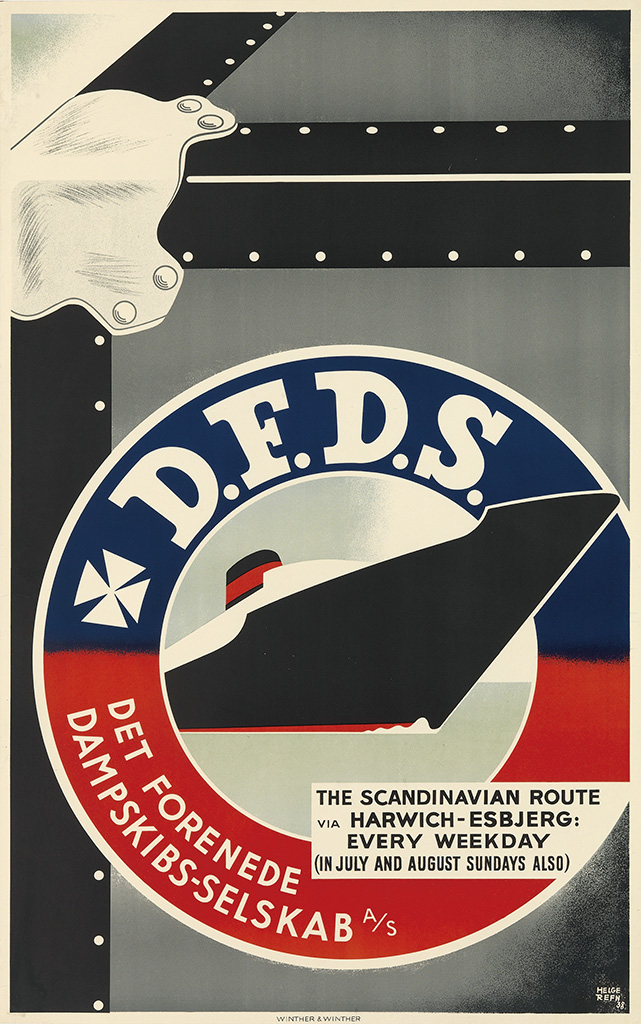 dfds, det forenede, dampskibs selskab a/s, the scandinavian route via harwich esbjerg, every week day in july and august Sundays also