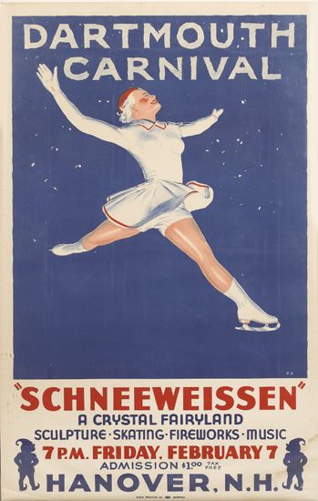 Dartmouth Carnival, Carnival,  “Schneeweissen.”, A Crystal Fairyland Sculpture Skating-Fireworks.Music, 7P.M Friday February 7, Admission 100, Hanover, N.H.