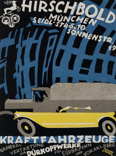 Das Plakat, Hirschbold, Munchen Seidl Str 8u 10 Sonnenstr, Kraftfahrzeuge, general Vertretung der Durkoppwerke, Fur Sudvayern Und Vorarlberg, Ohann Maier,.